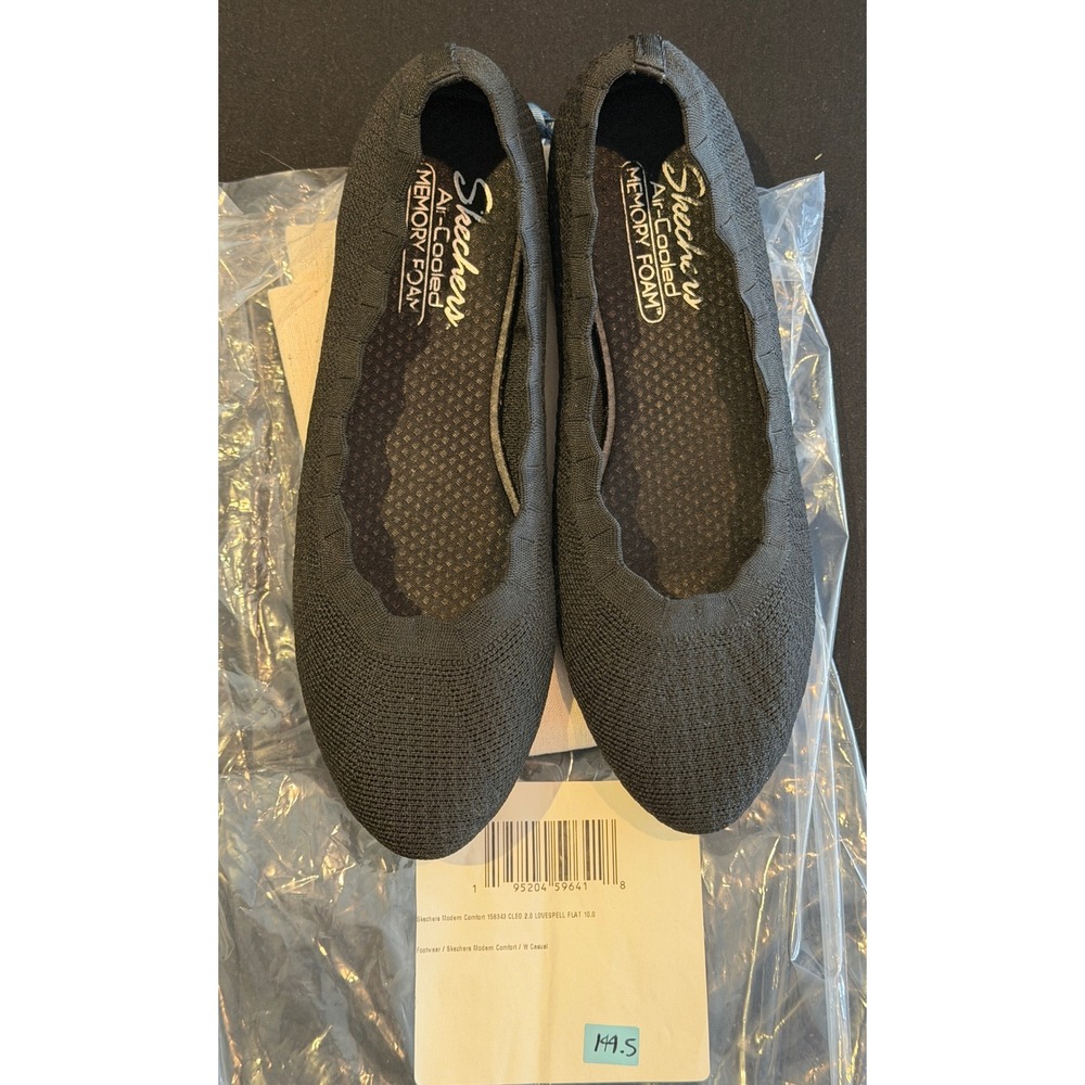 Skechers Cleo 2.0 Love Spell Black Knit Scalloped Ballet Flats 158343 Womens 10